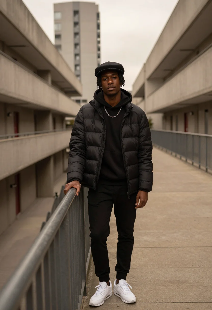 AI pirate radio grime sample — portrait of a man, three-quarter-length portrait of a Black