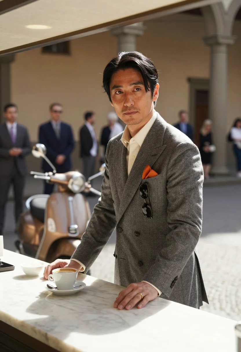 AI pitti peacock sample — portrait of a man, half-length portrait of a Japanese man in