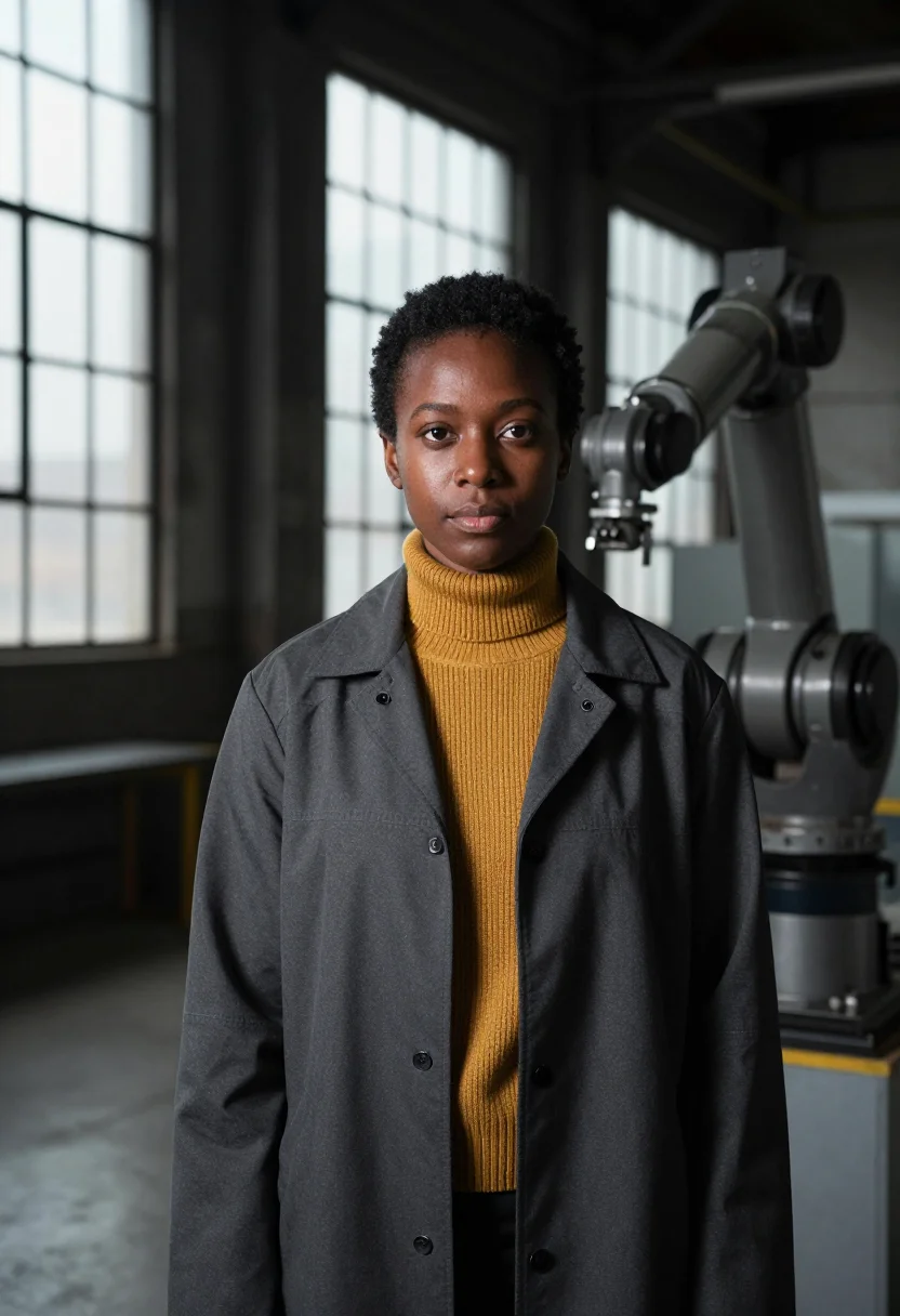 AI pittsburgh robotics bridge gold sample — portrait of a woman, head-and-shoulders portrait of a Black