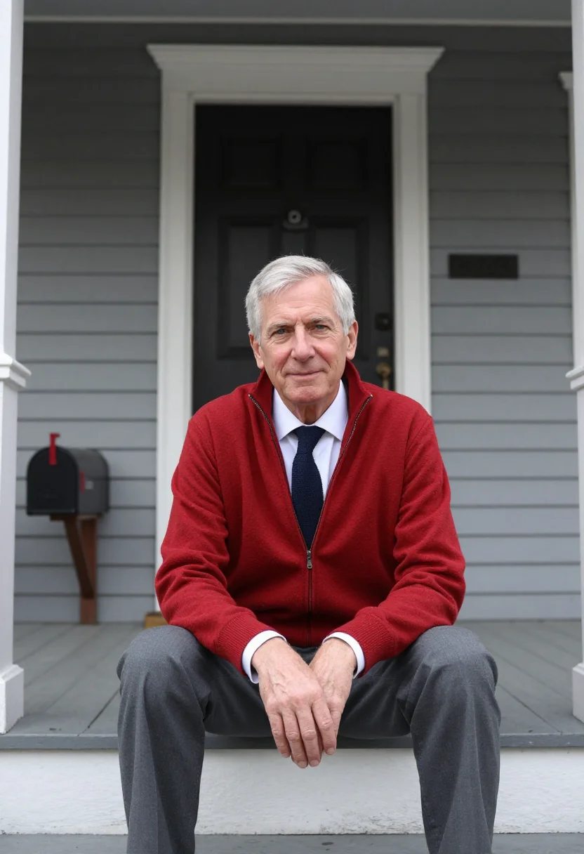 AI pittsburgh teacher red cardigan sample — portrait of a man, seated portrait of a teacher, a man of Ge