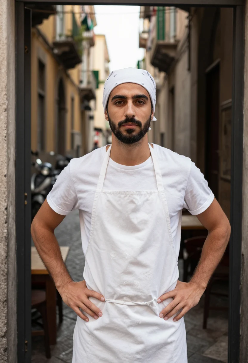 AI pizzaiolo napoli sample — portrait of a man, half-length portrait of a Neapolitan man