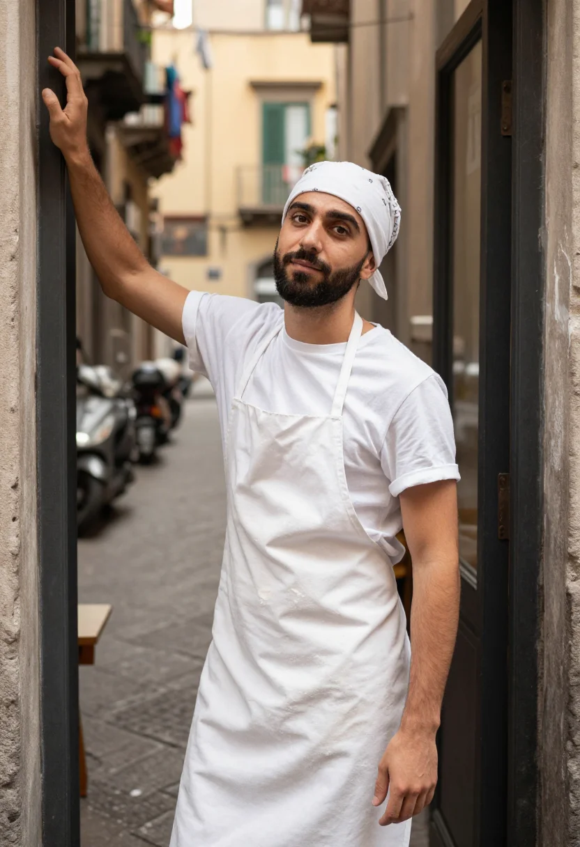 AI pizzaiolo napoli sample — portrait of a man, half-length portrait of a Neapolitan man