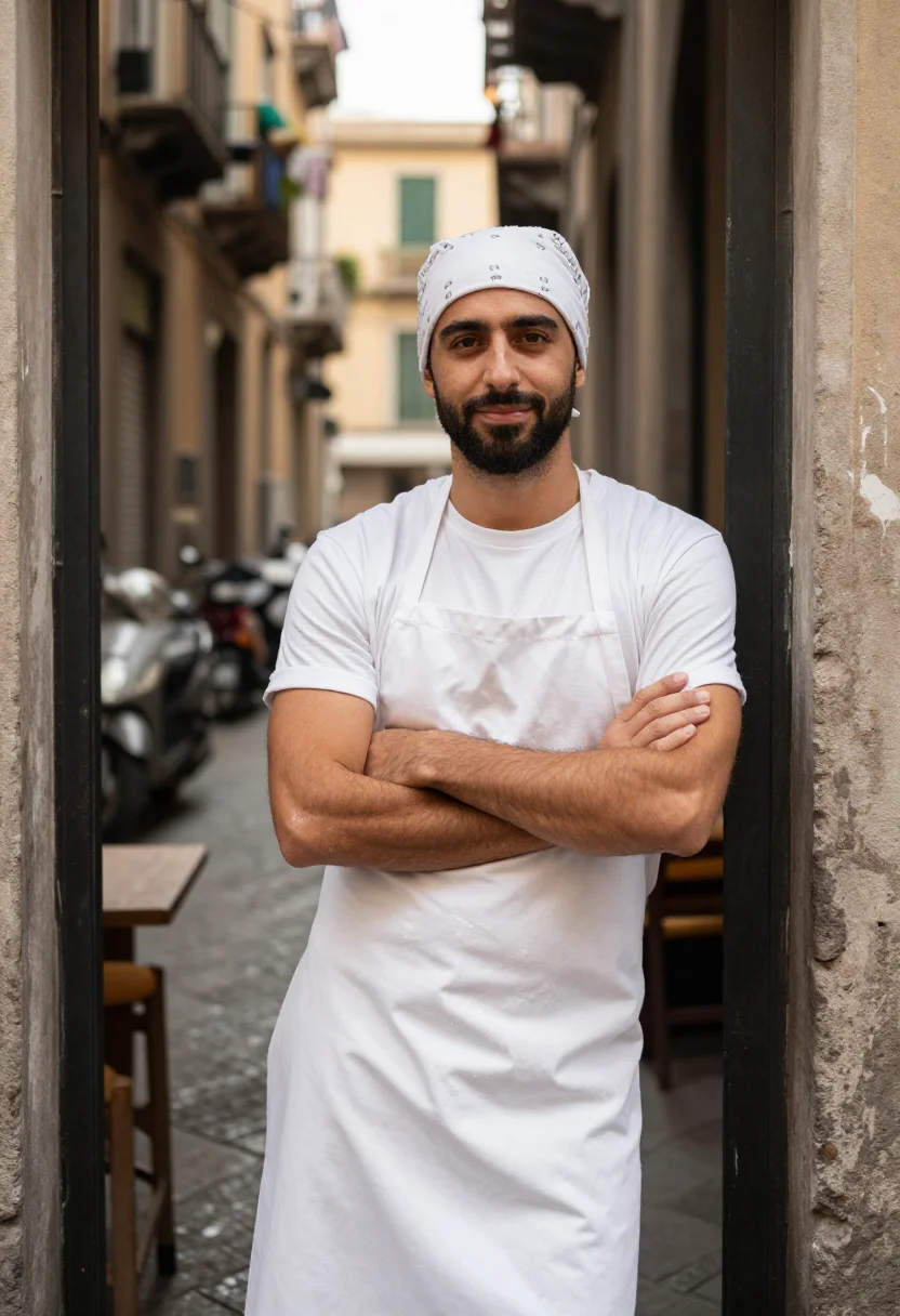 AI pizzaiolo napoli sample — portrait of a man, half-length portrait of a Neapolitan man
