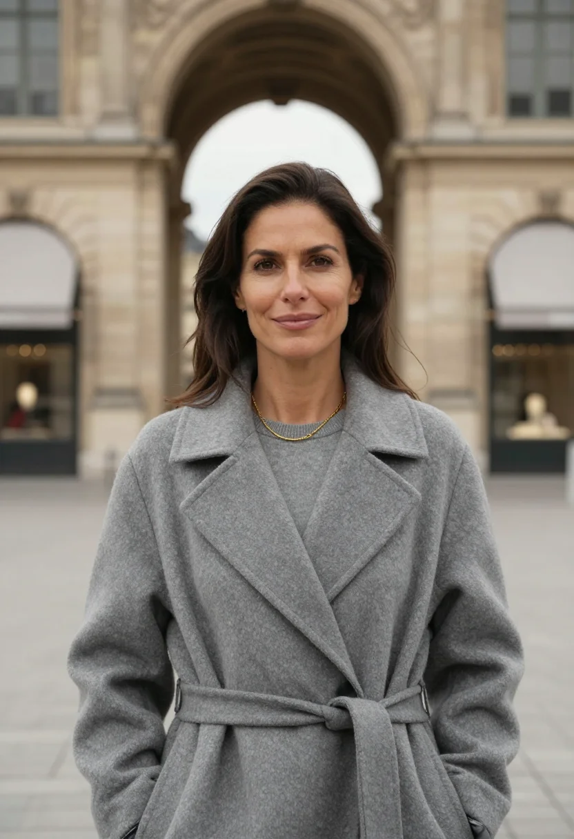 AI place vendome greige sample — portrait of a woman, framed head and shoulders, tighter, the
