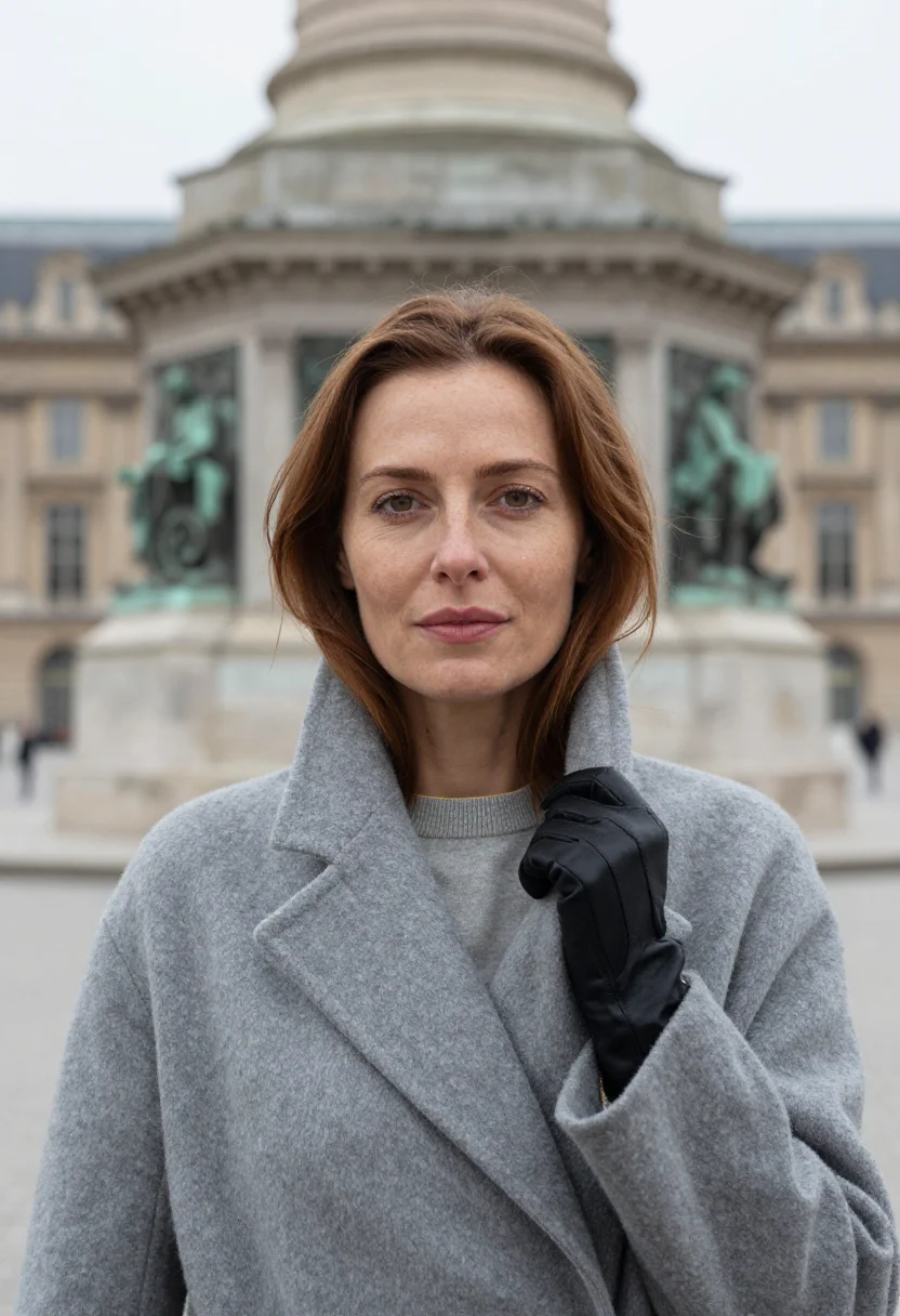 AI place vendome greige sample — portrait of a woman, framed head and shoulders, tighter, the