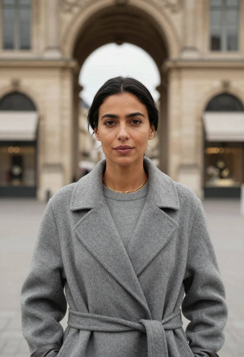 AI place vendome greige sample — portrait of a woman, framed as a tight headshot from the cro