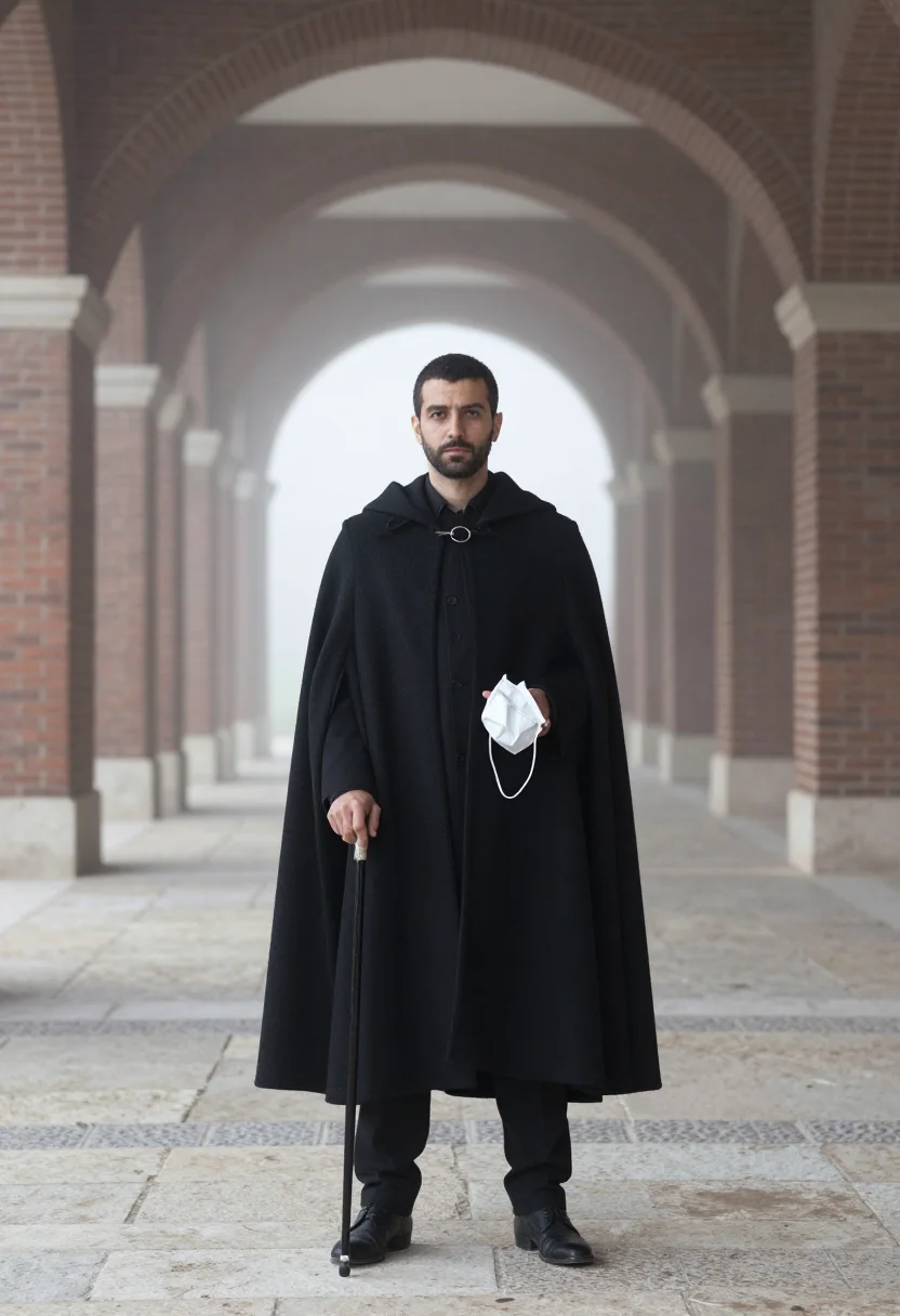AI plague doctor sample — portrait of a man, an Italian man with warm olive skin, dark