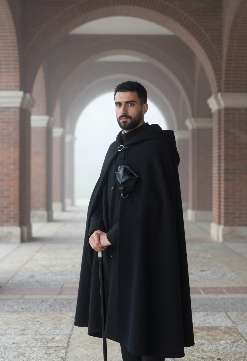 AI plague doctor sample — portrait of a man, an Italian man with warm olive skin, dark