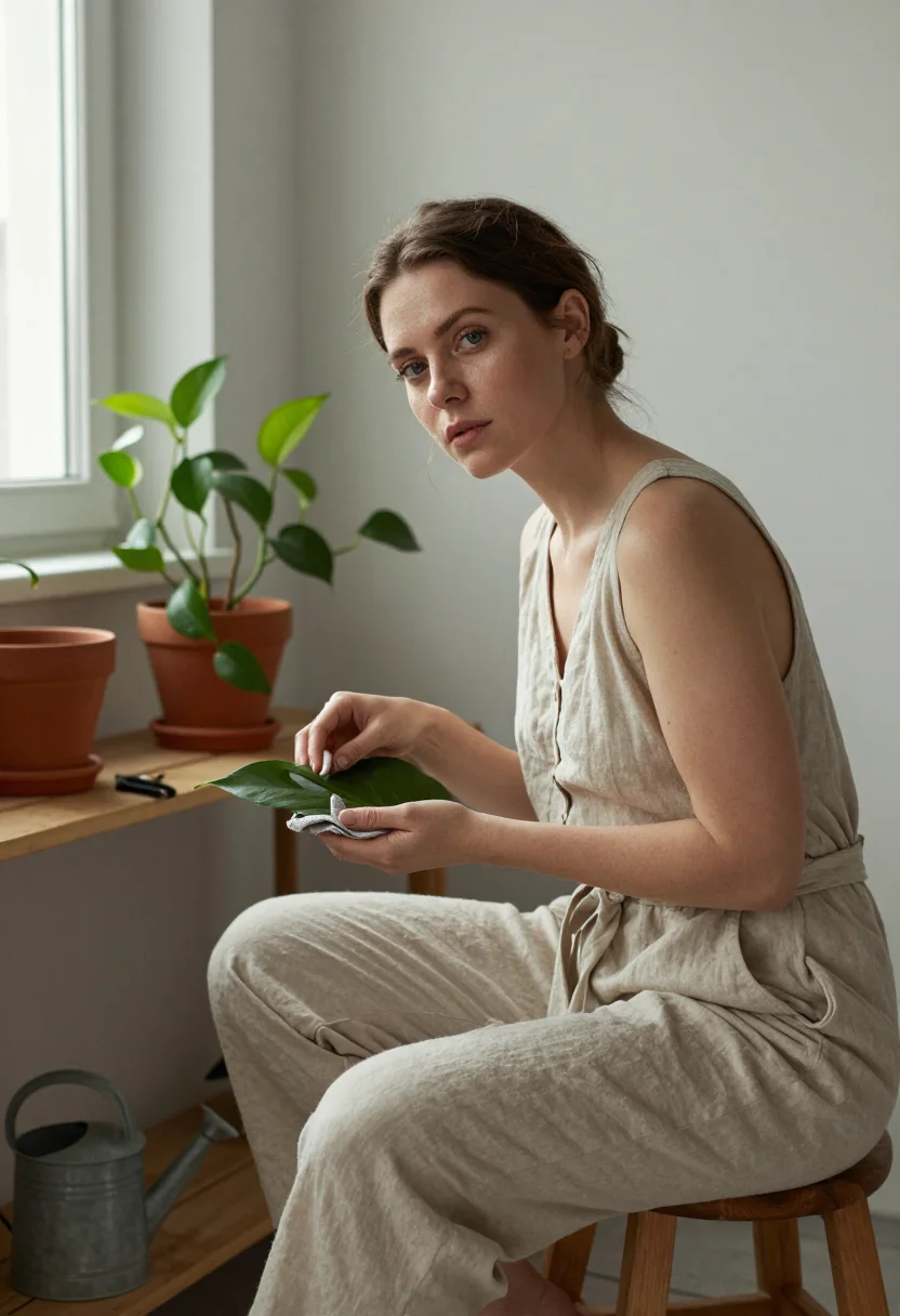 AI plant corner sample — portrait of a woman, thigh-up seated portrait of a Western-E