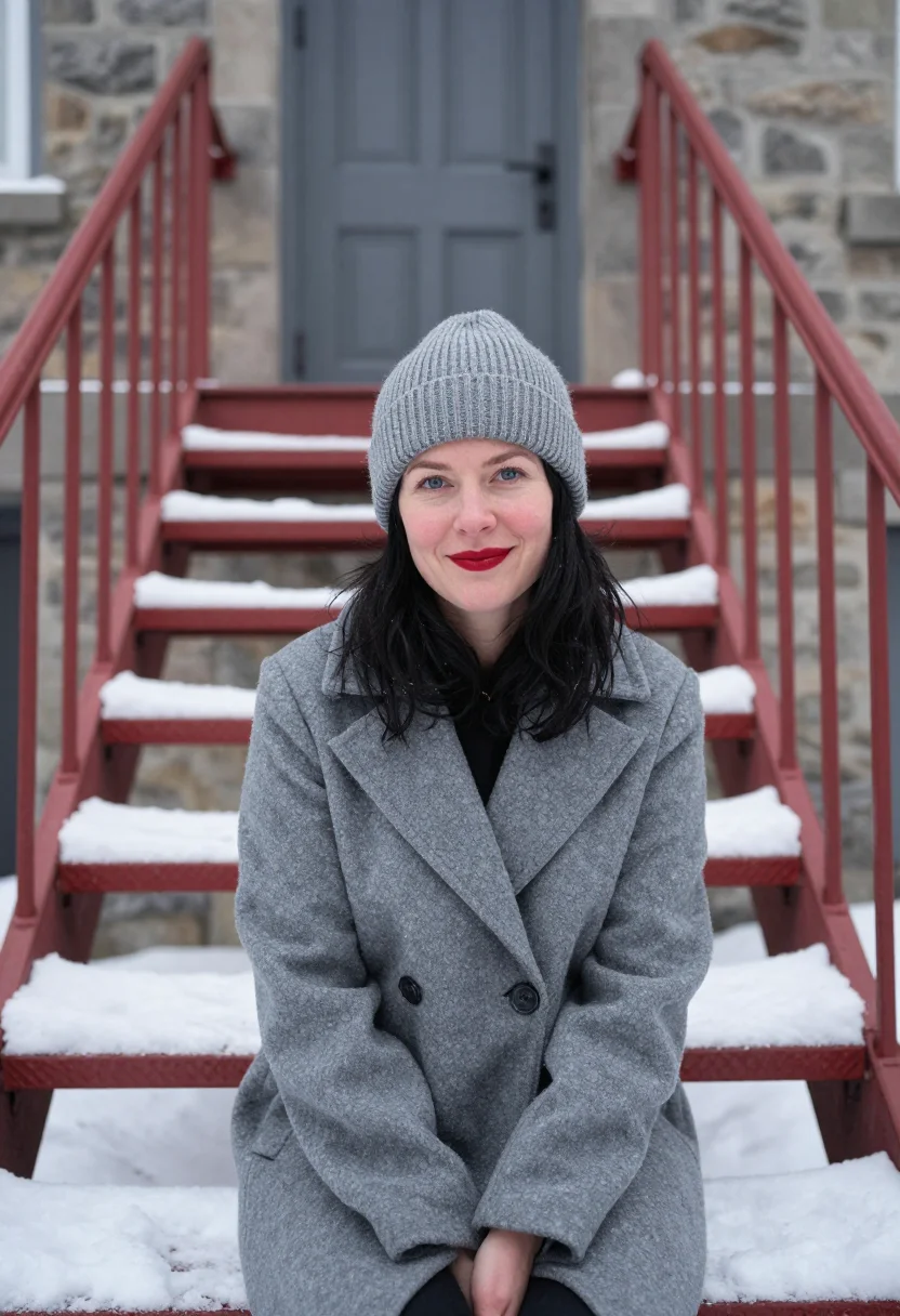 AI plateau montreal red staircase sample — portrait of a woman, framed half-length from the head to the
