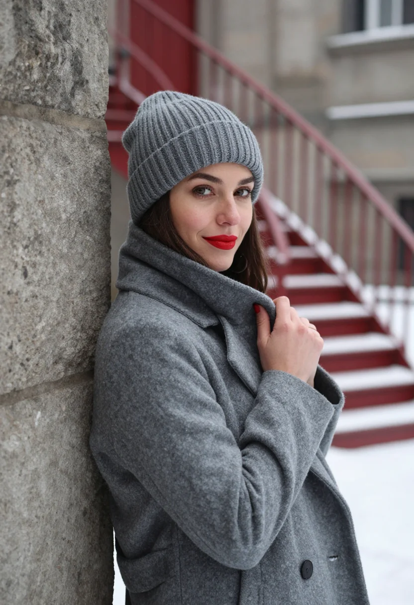 AI plateau montreal red staircase sample — portrait of a woman, framed chest-up, cropped at the ribs, t