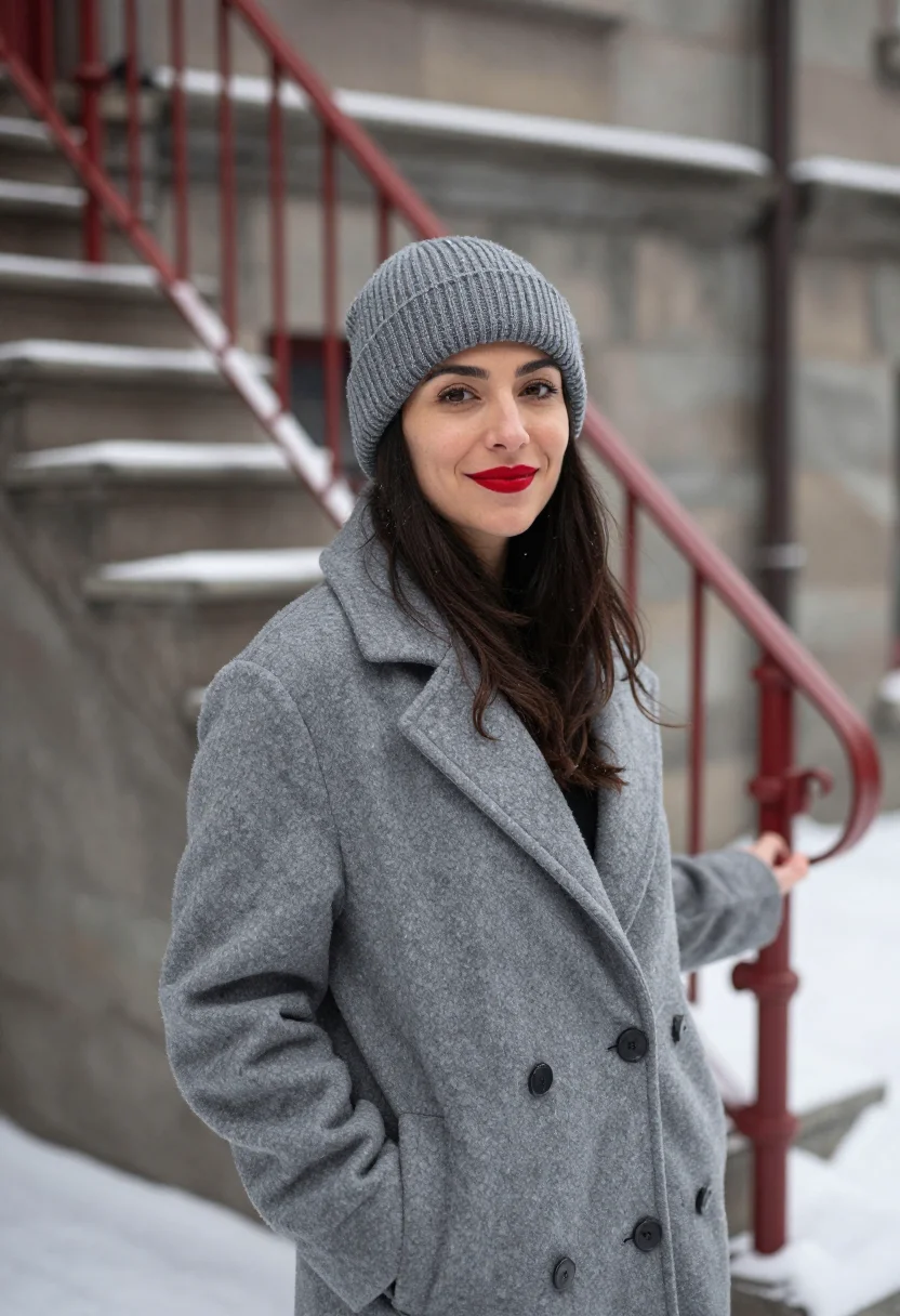 AI plateau montreal red staircase sample — portrait of a woman, framed half-length from the head to the