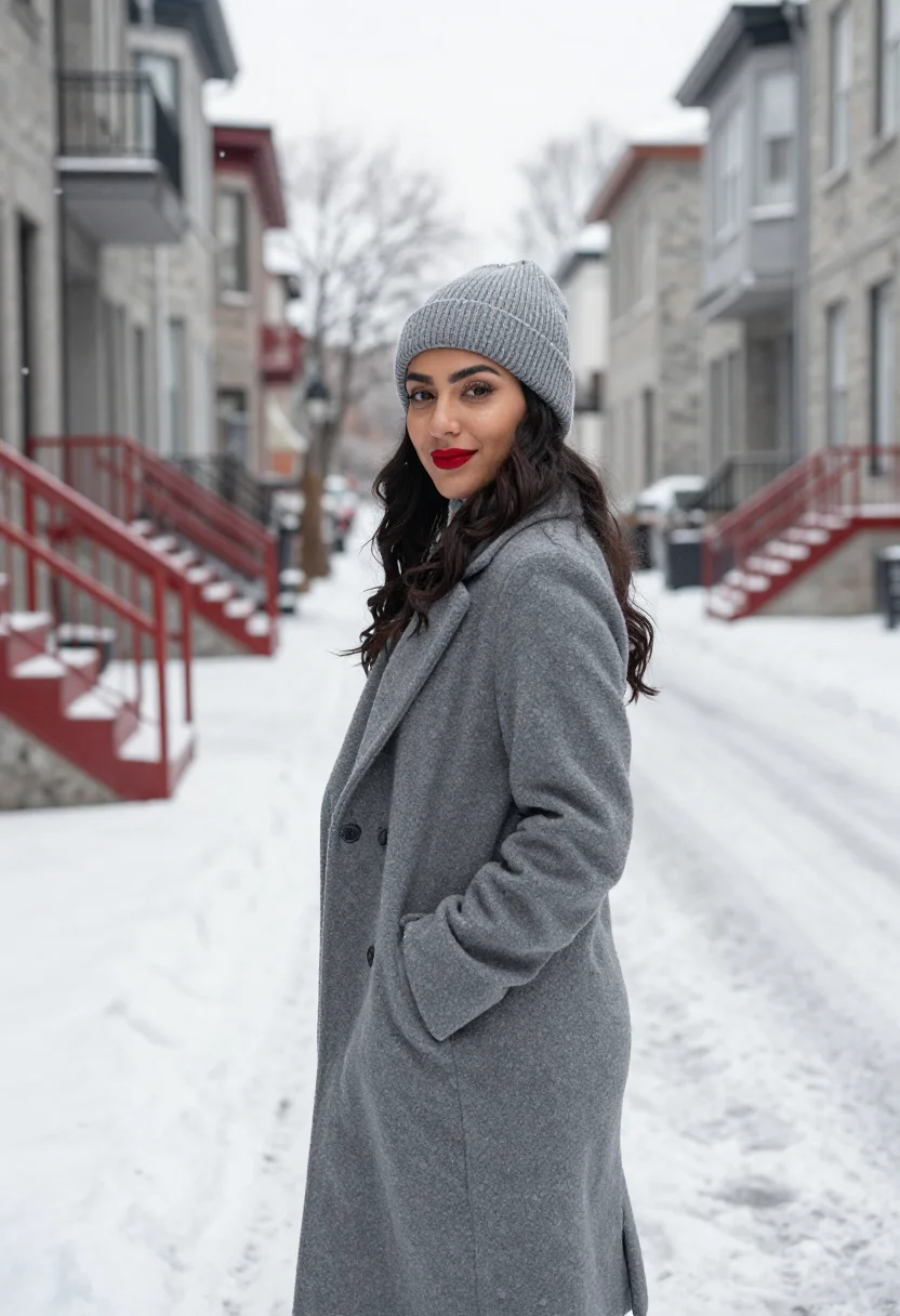 AI plateau montreal red staircase sample — portrait of a woman, framed half-length from the head to the