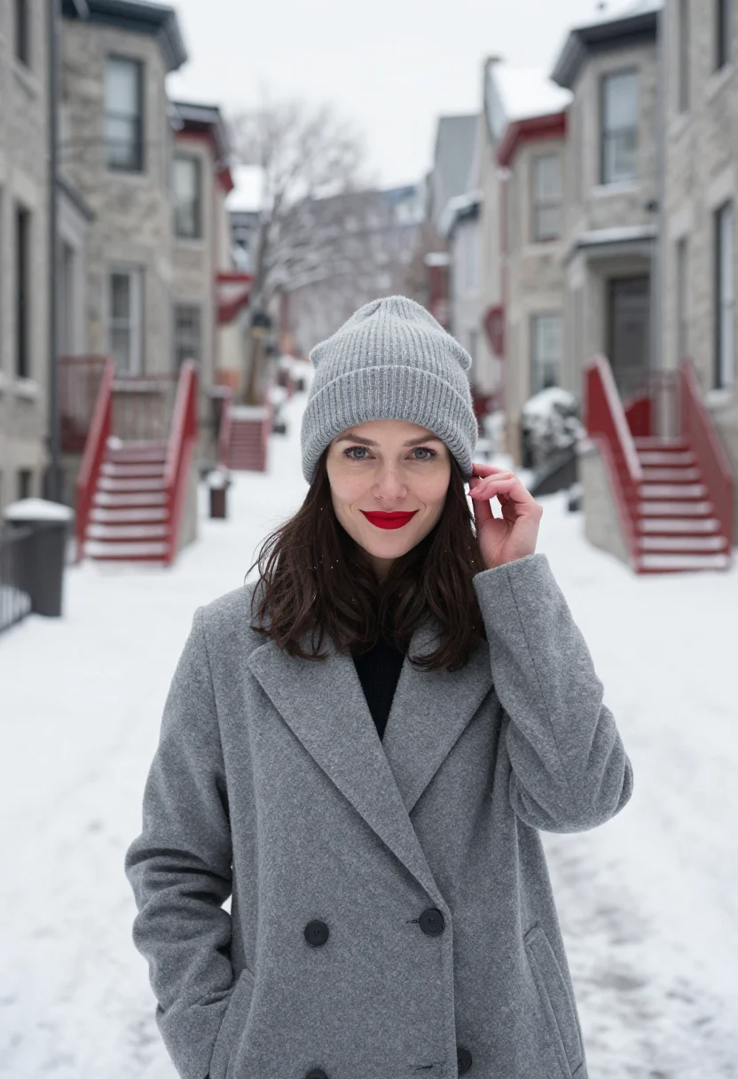 AI plateau montreal red staircase sample — portrait of a woman, framed chest-up, cropped at the ribs, t