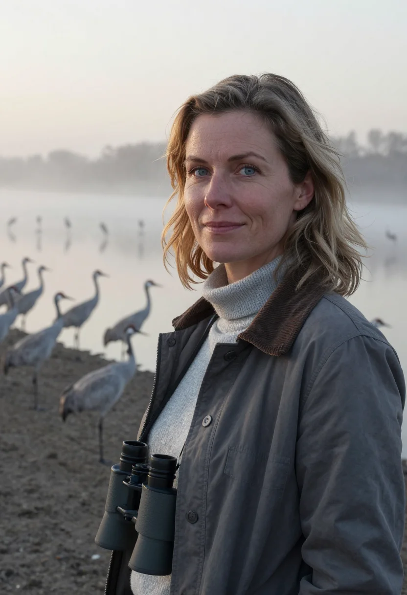 AI platte river crane biologist grey sample — portrait of a woman, of Scandinavian-American descent, in he