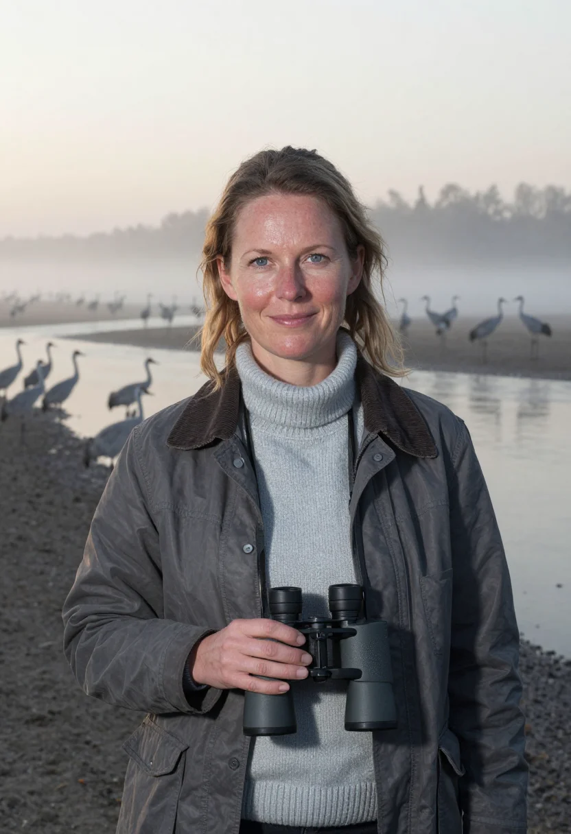 AI platte river crane biologist grey sample — portrait of a woman, of Scandinavian-American descent, in he