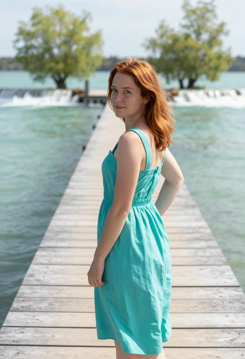 AI plitvice lakes may turquoise sample — portrait of a woman, framed half-length from the head to the
