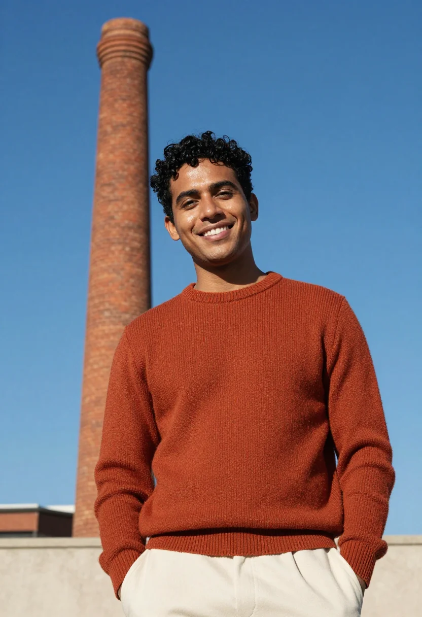 AI poblenou backend terracotta sky sample — portrait of a man, a Spanish man of Colombian descent in his
