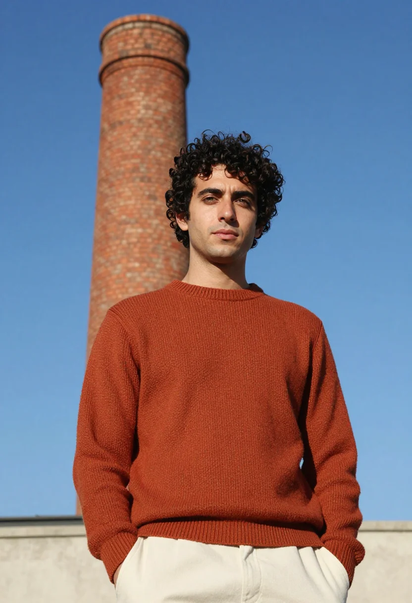 AI poblenou backend terracotta sky sample — portrait of a man, an Italian man in his mid-thirties with o