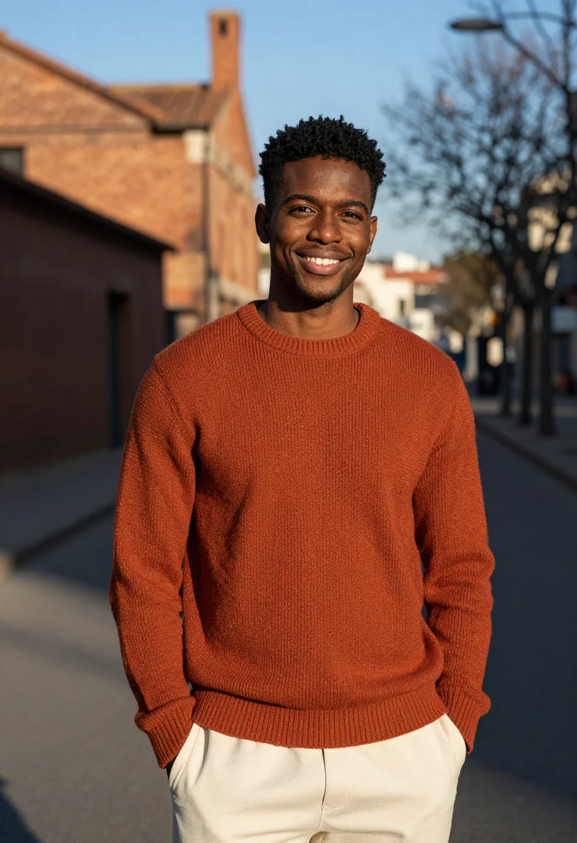AI poblenou backend terracotta sky sample — portrait of a man, a Spanish man of Senegalese descent in hi