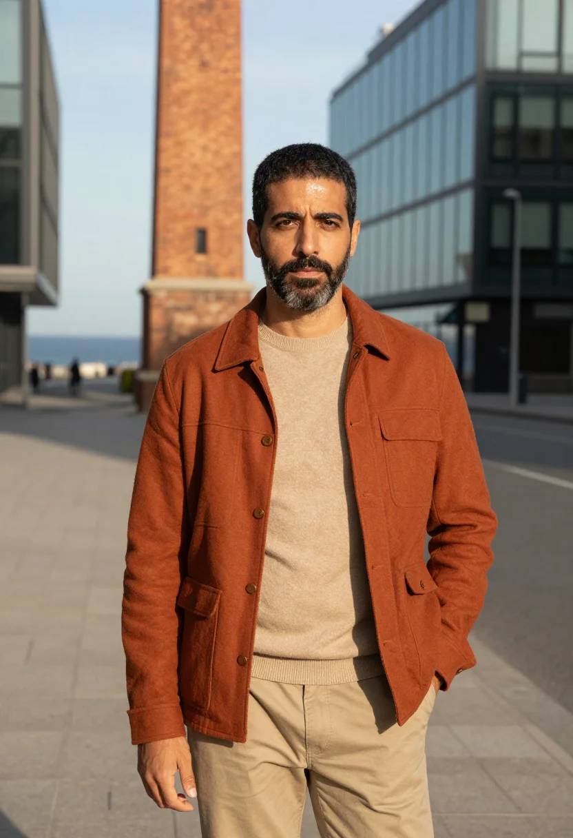 AI poblenou founder brick chimney sample — portrait of a man, framed half-length from the head to the h