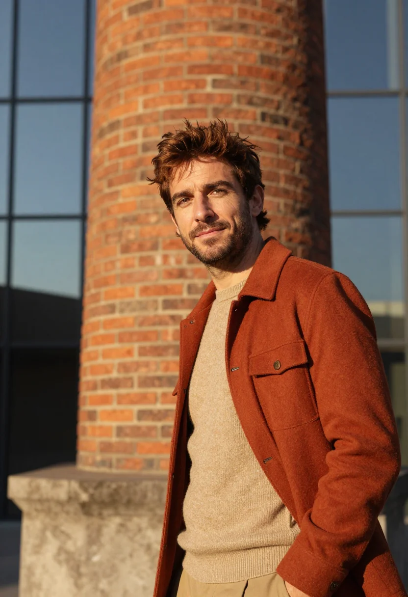 AI poblenou founder brick chimney sample — portrait of a man, framed tight, head and shoulders, the bod