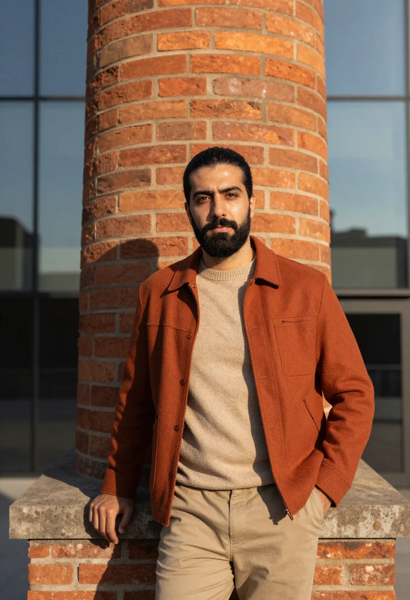 AI poblenou founder brick chimney sample — portrait of a man, framed half-length from the head to the h