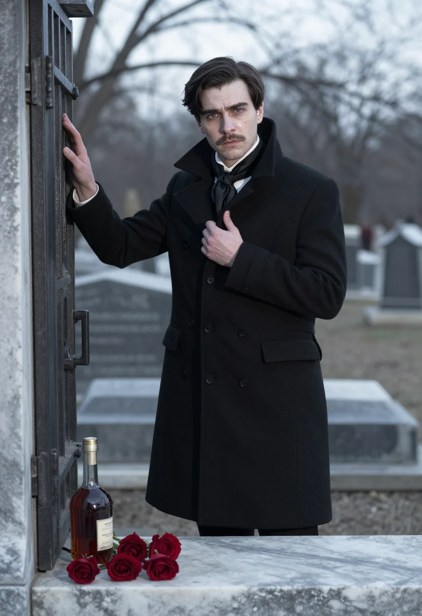 AI poe raven sample — portrait of a man, chest-up three-quarter portrait of a pale