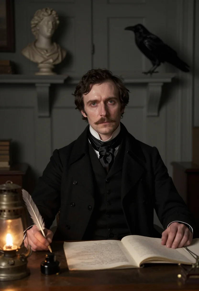 AI poe raven sample — portrait of a man, seated half-length portrait of a pale-ski