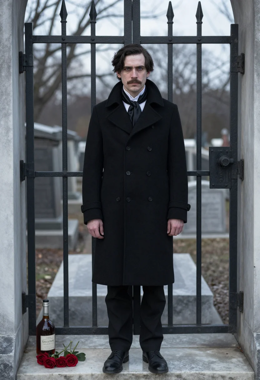 AI poe raven sample — portrait of a man, chest-up portrait of a pale-skinned Ameri