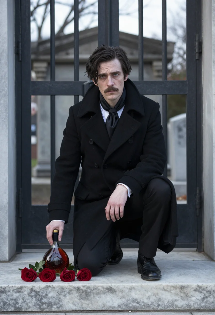 AI poe raven sample — portrait of a man, chest-up portrait of a pale-skinned Ameri