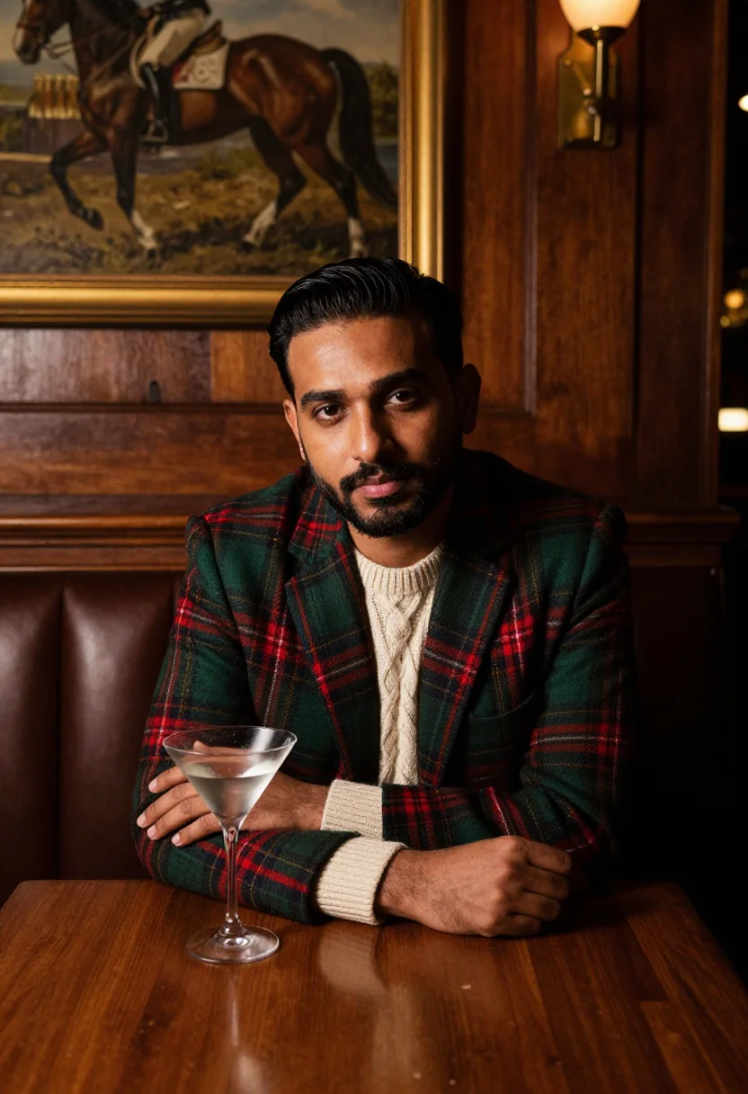 AI polo bar christmas sample — portrait of a man, half-length portrait of a man of South-As