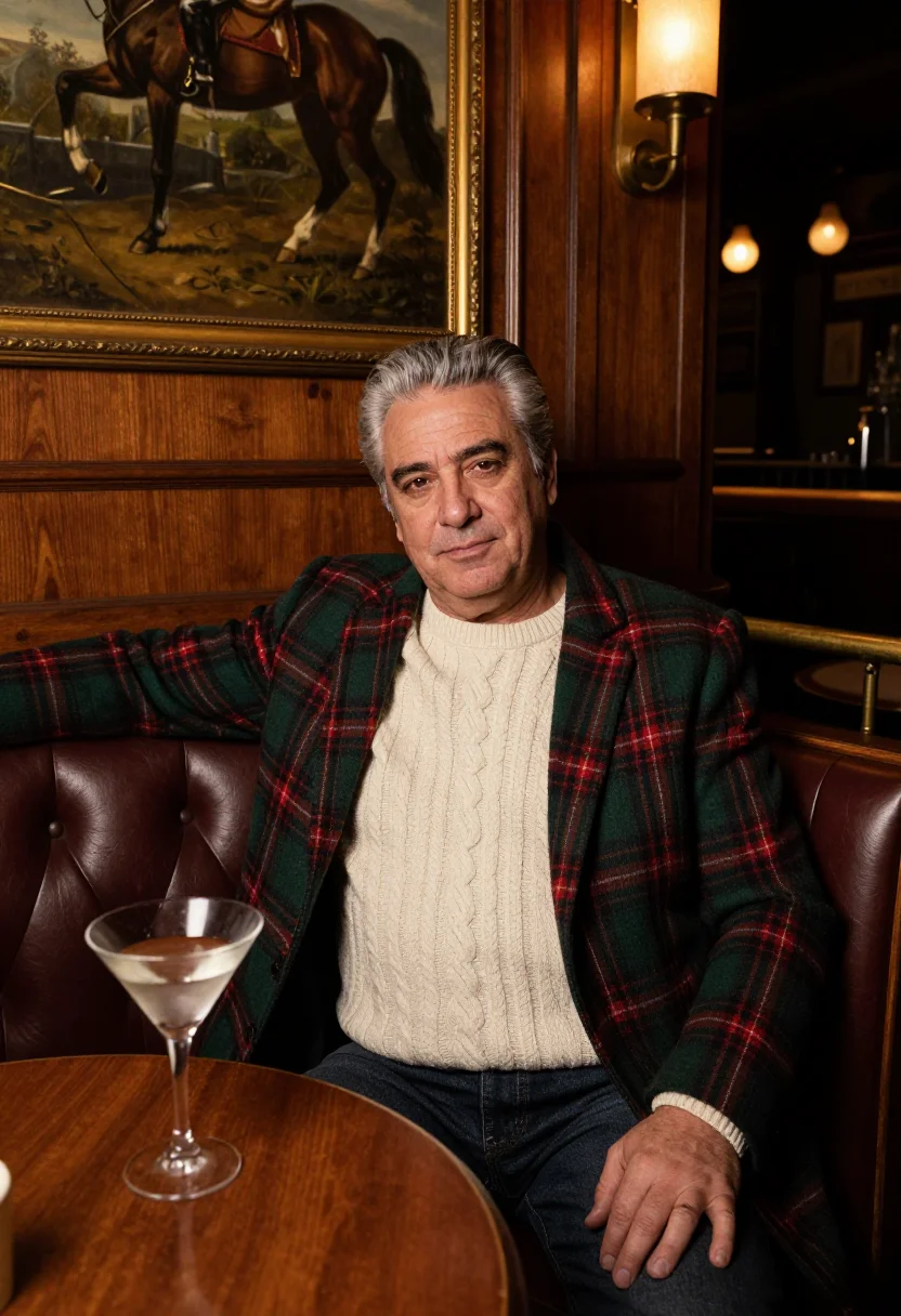 AI polo bar christmas sample — portrait of a man, three-quarter-length portrait of a Wester