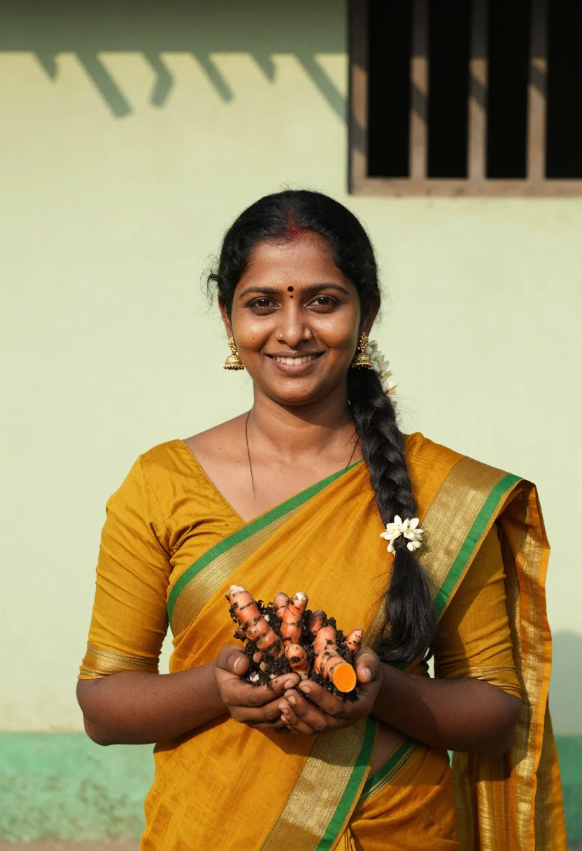 AI pongal sample — portrait of a woman, close bust portrait of a Tamil South-As