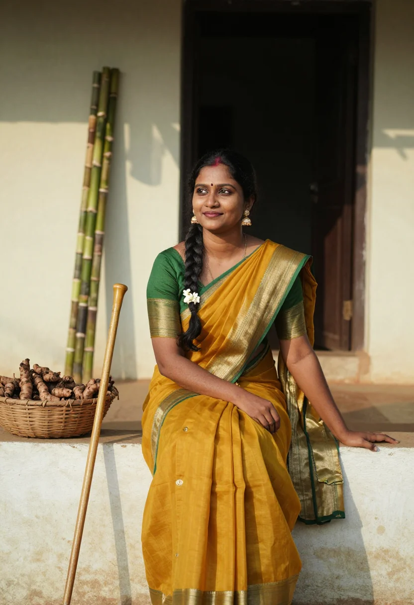 AI pongal sample — portrait of a woman, half-length portrait of a Tamil South-A