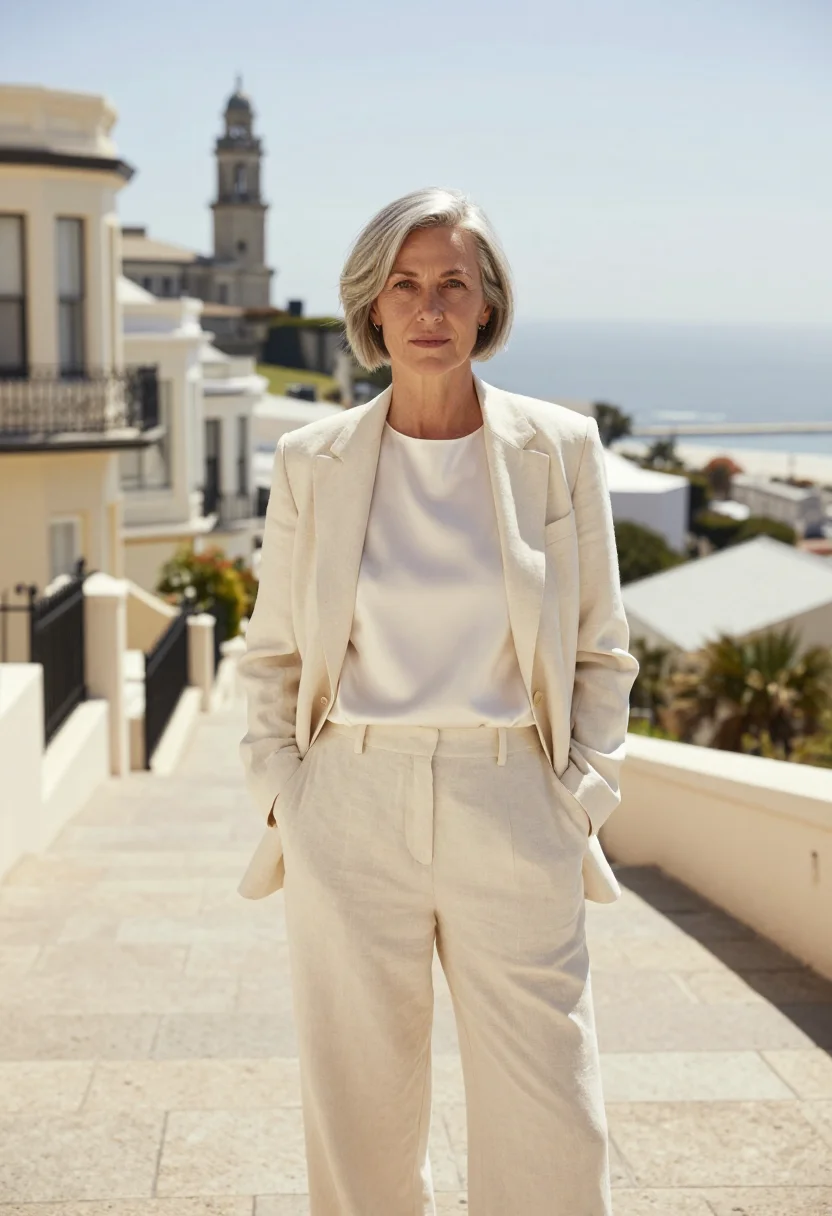 AI port elizabeth architect victorian seafront cream sample — portrait of a woman, a French architect in her early fifties