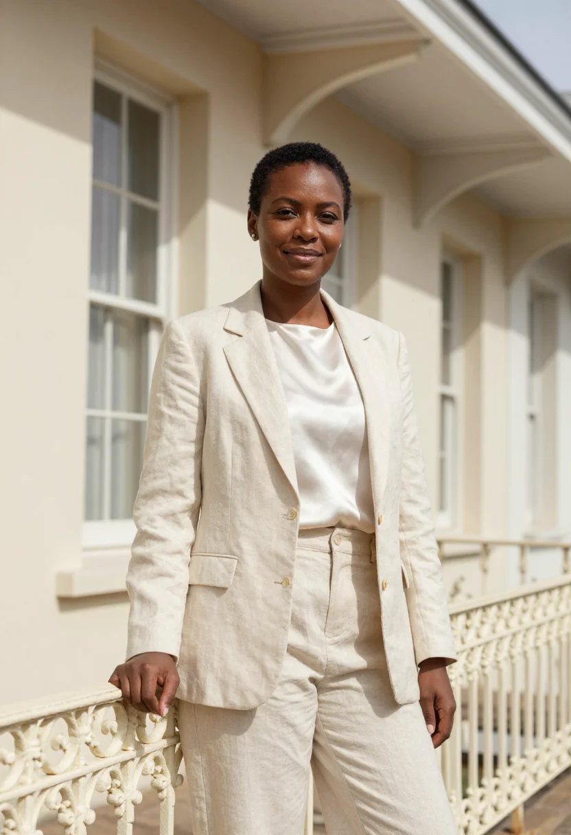 AI port elizabeth architect victorian seafront cream sample — portrait of a woman, a Zulu architect in her mid-forties wit