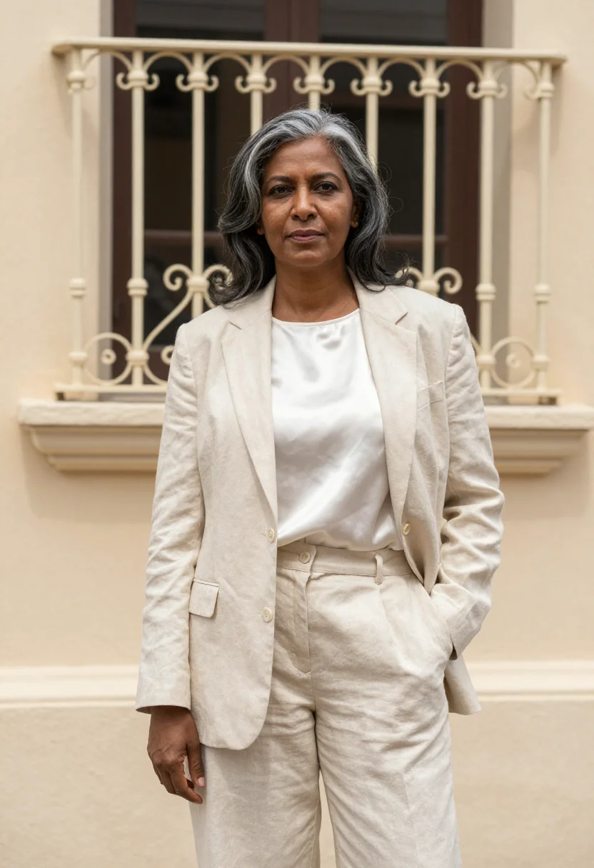 AI port elizabeth architect victorian seafront cream sample — portrait of a woman, an Indian South African architect in he