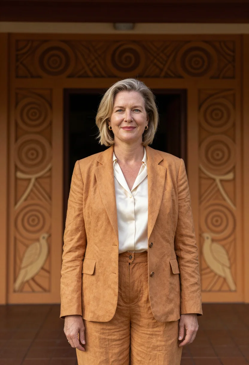 AI port moresby architect haus tambaran ochre sample — portrait of a woman, an architect in her fifties of English