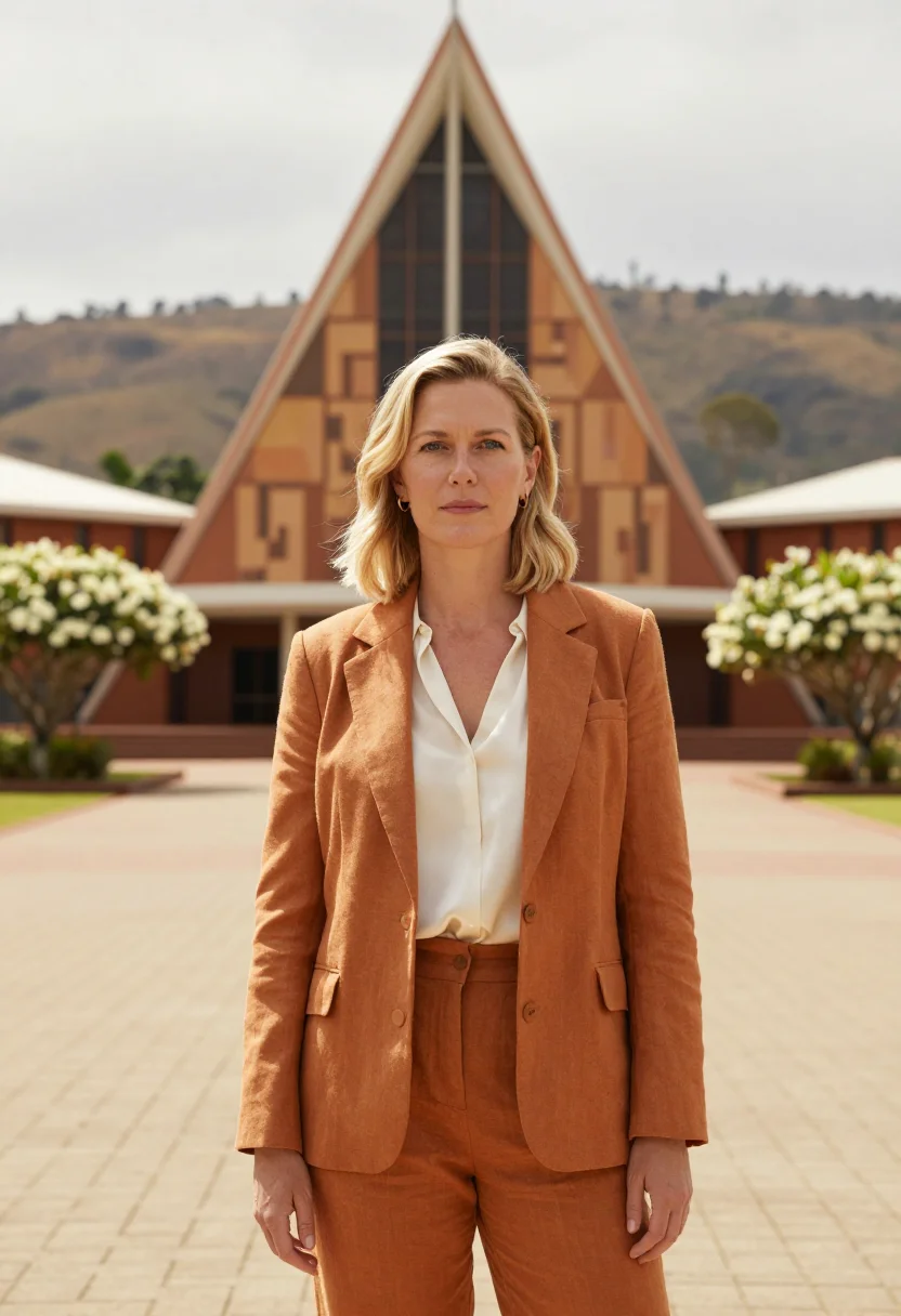 AI port moresby architect haus tambaran ochre sample — portrait of a woman, an architect in her forties of Danish d