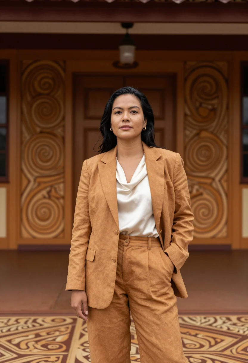 AI port moresby architect haus tambaran ochre sample — portrait of a woman, an architect in her late thirties of Fi