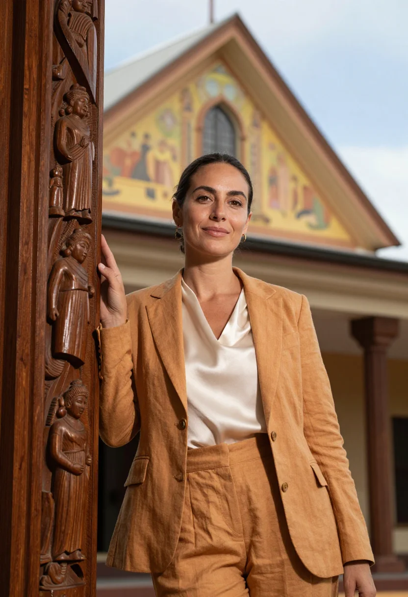 AI port moresby architect haus tambaran ochre sample — portrait of a woman, an architect in her forties of Italian