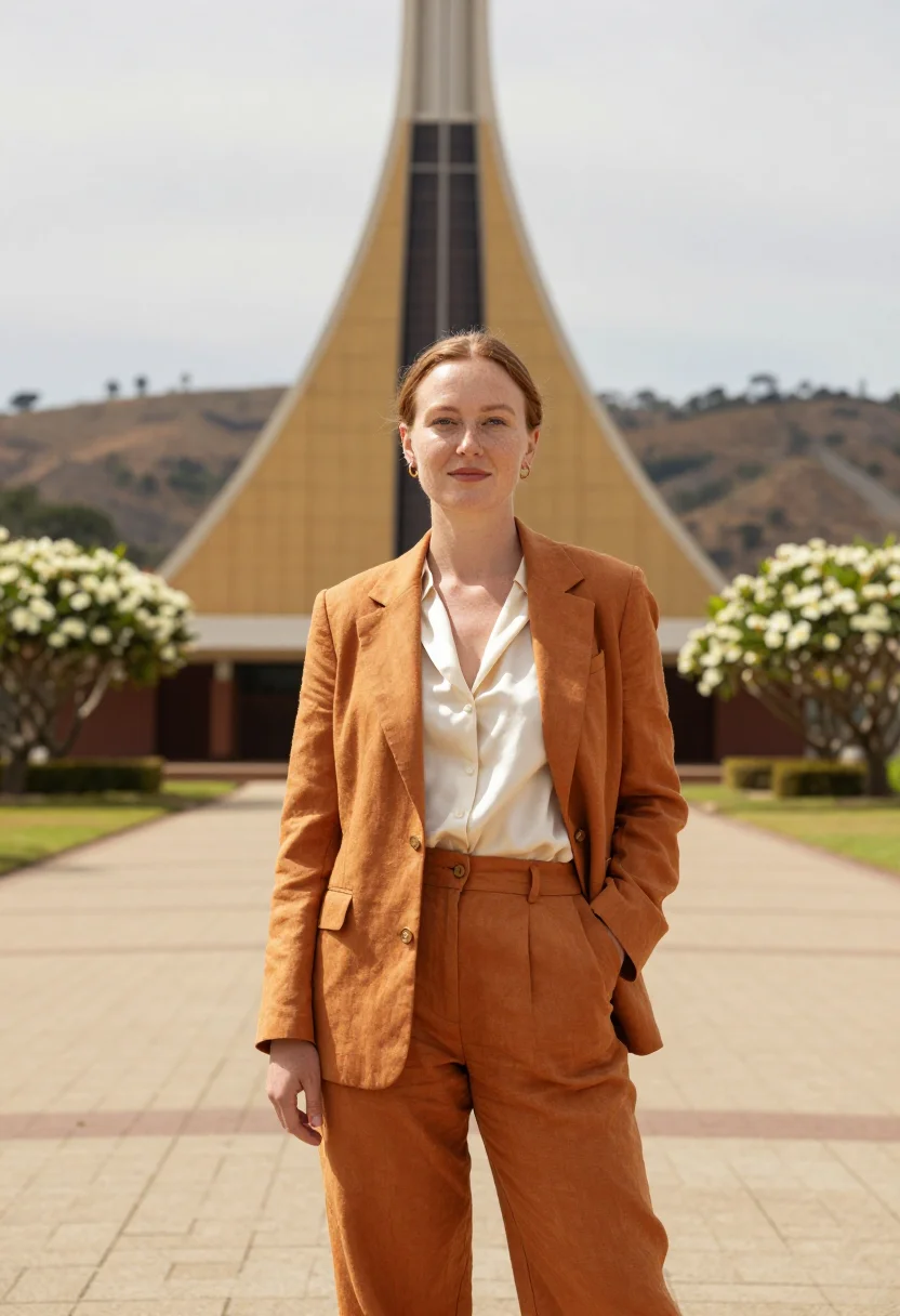 AI port moresby architect haus tambaran ochre sample — portrait of a woman, an architect in her late thirties of Ir