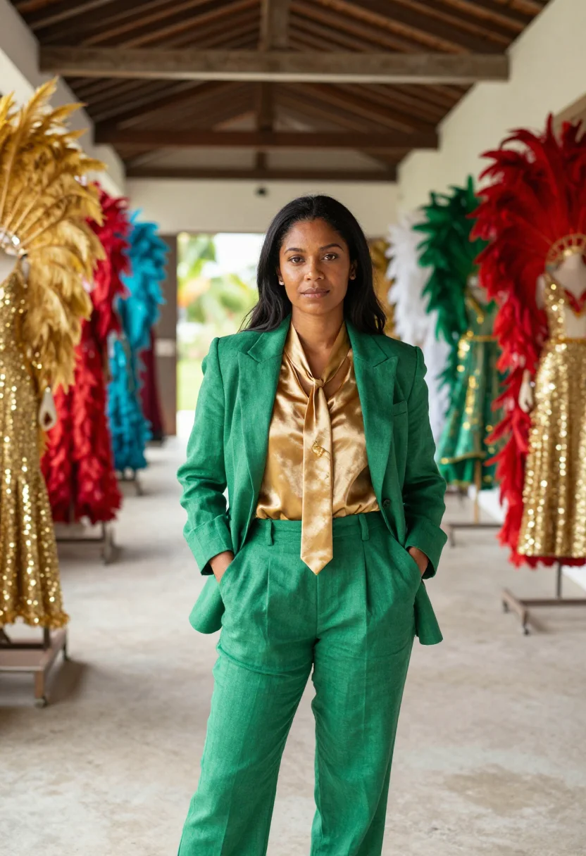 AI port of spain carnival designer palette sample — portrait of a woman, an Indo-Trinidadian costume designer in