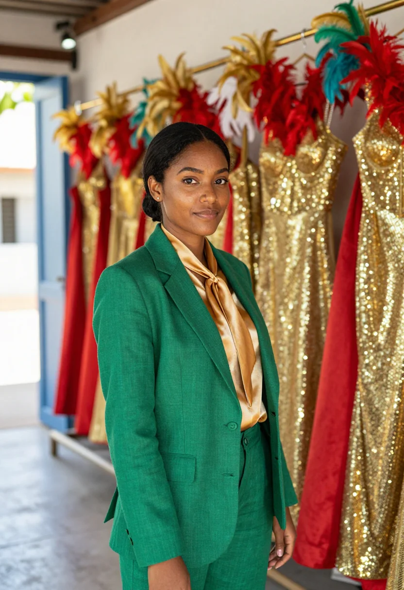 AI port of spain carnival designer palette sample — portrait of a woman, an Indo-Trinidadian costume designer in