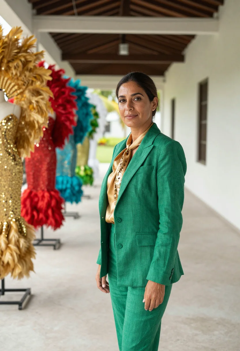 AI port of spain carnival designer palette sample — portrait of a woman, a Spanish costume designer in her late