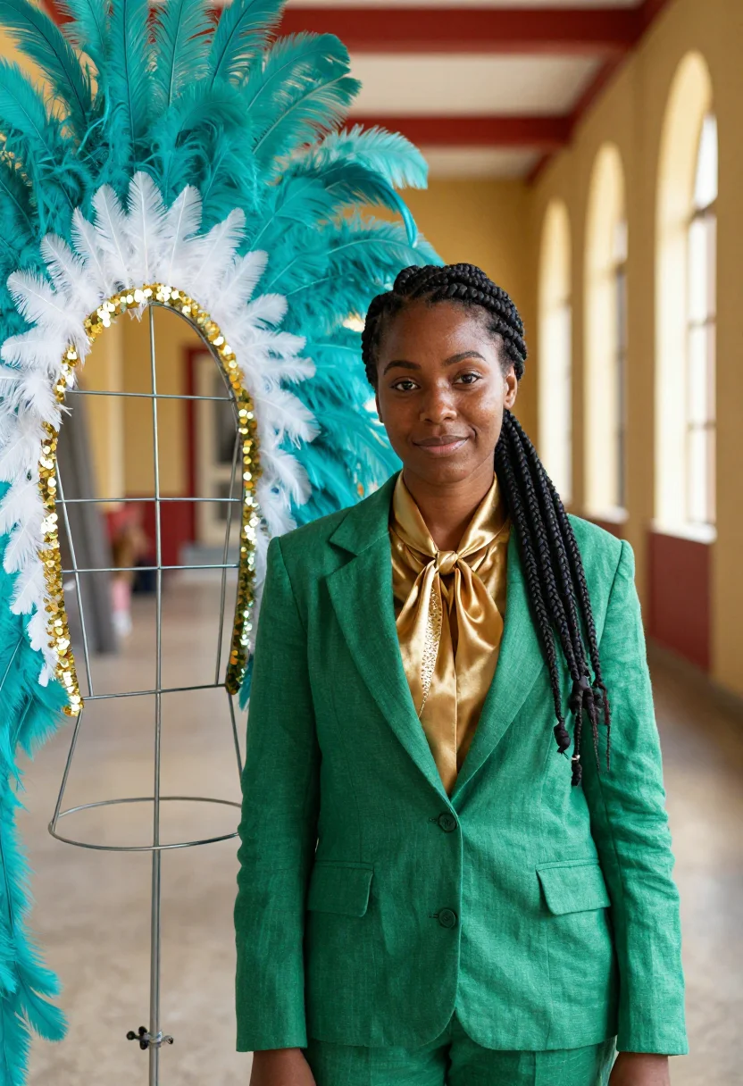 AI port of spain carnival designer palette sample — portrait of a woman, an Afro-Trinidadian costume designer in