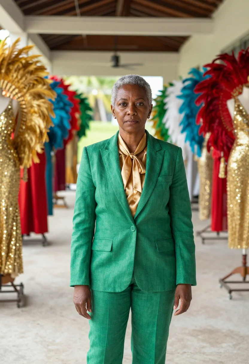 AI port of spain carnival designer palette sample — portrait of a woman, an Afro-Trinidadian costume designer in