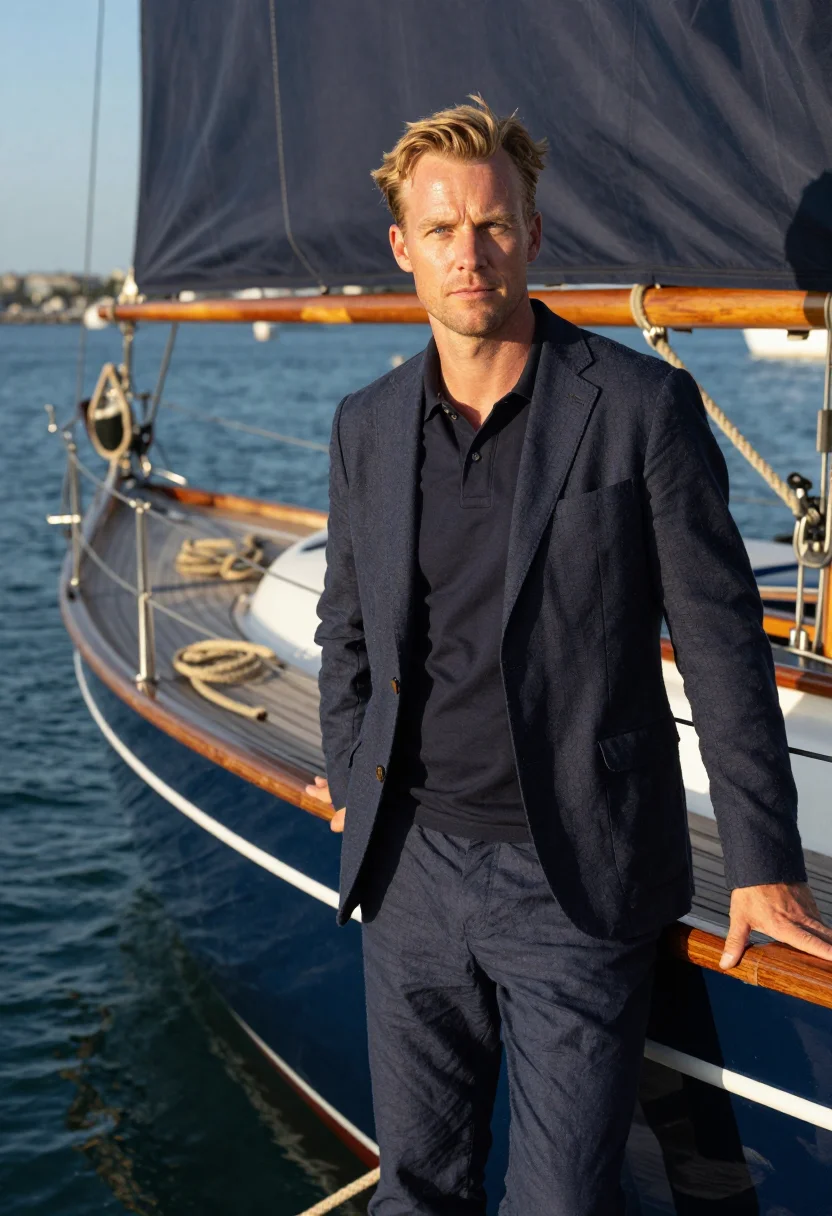 AI portofino navy sample — portrait of a man, half-length portrait of a Northern-Europe