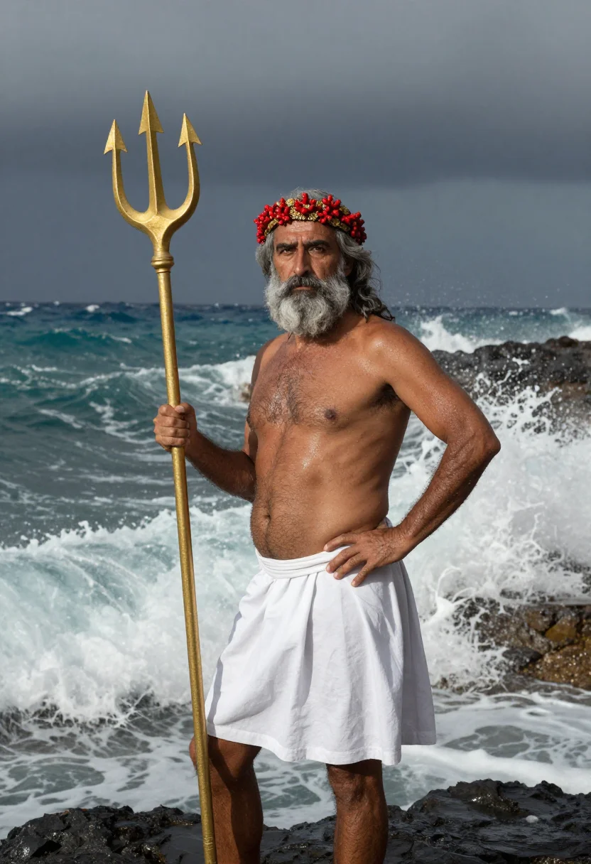 AI poseidon sample — portrait of a man, three-quarter-length portrait of a Greek